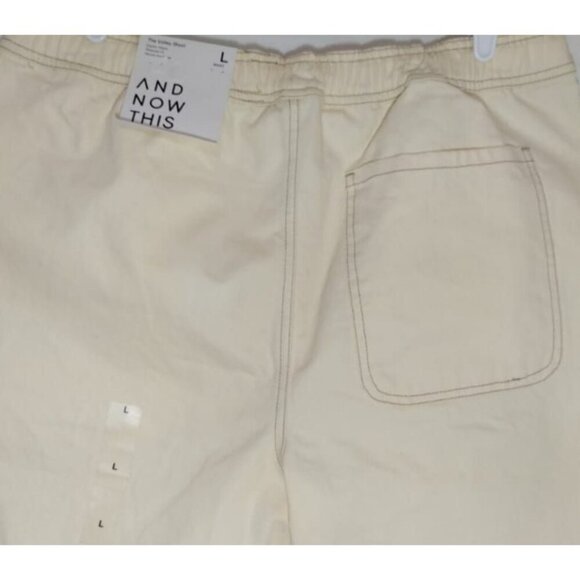 And Now Men's Beige Drawstring Casual Shorts, This Size L, Cotton Elastic Waist - Picture 4 of 6